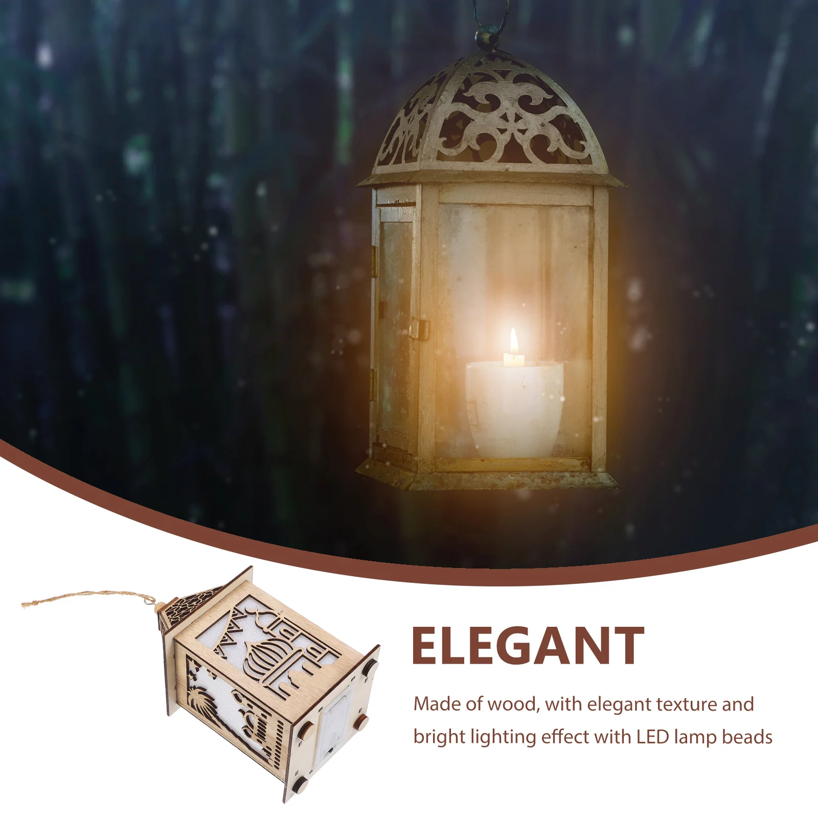 

Festival Luminous Decor Wood Ornament Muslim Lantern Decoration Hanging Landscape Light Powered Decor For