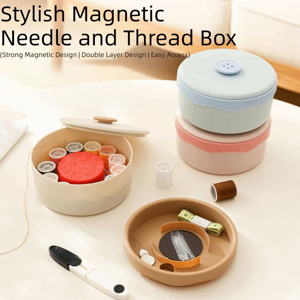 

Portable DIY Sewing Box Set Hand Sewing Needles Threads Needle Thread Box Thimble Magnetic Sewing Supplies Organizer