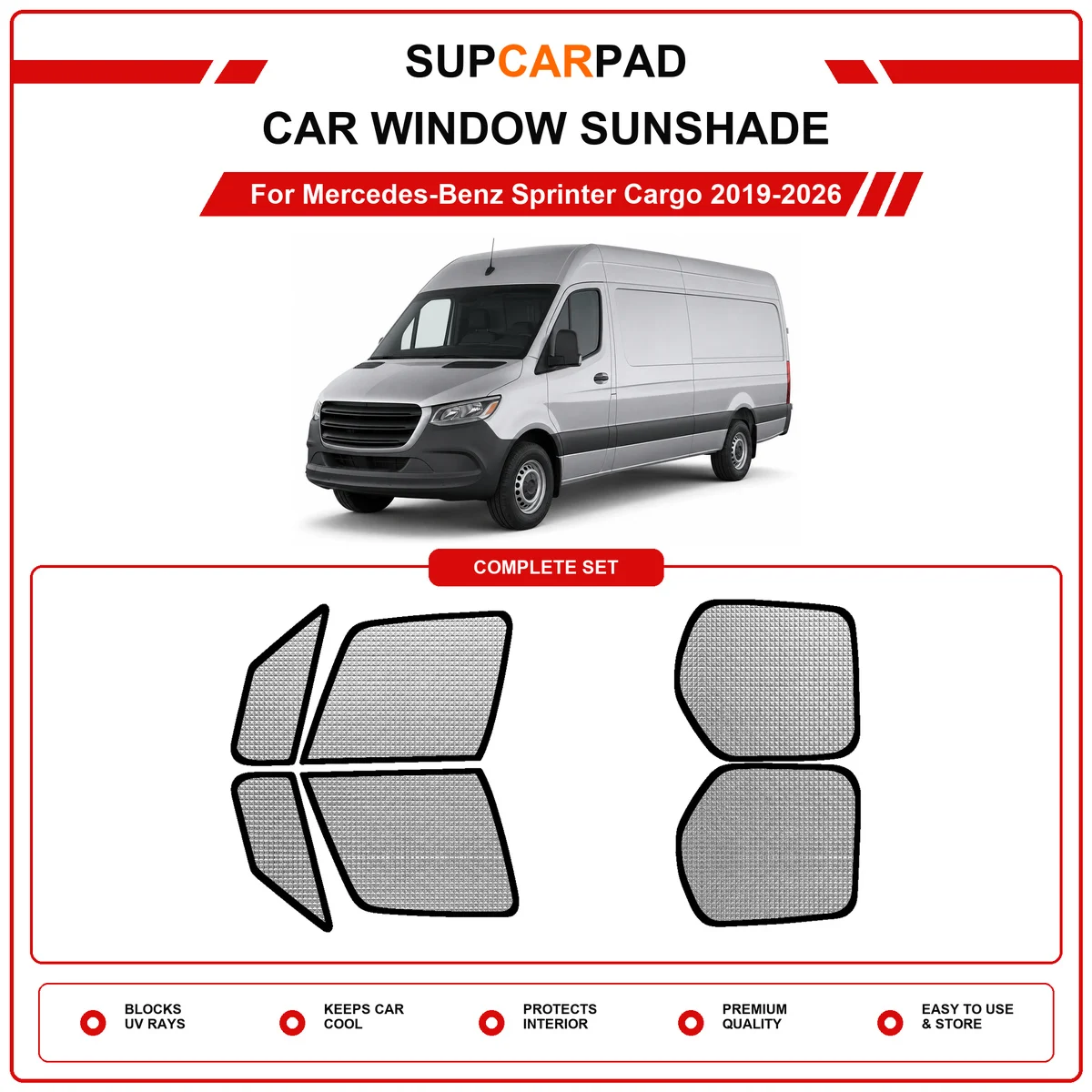 For Mercedes-Benz Sprinter Cargo 2019-2026 Pre‑Cut Auto Window Sunshade Anti‑UV Car Sun Visor Protector