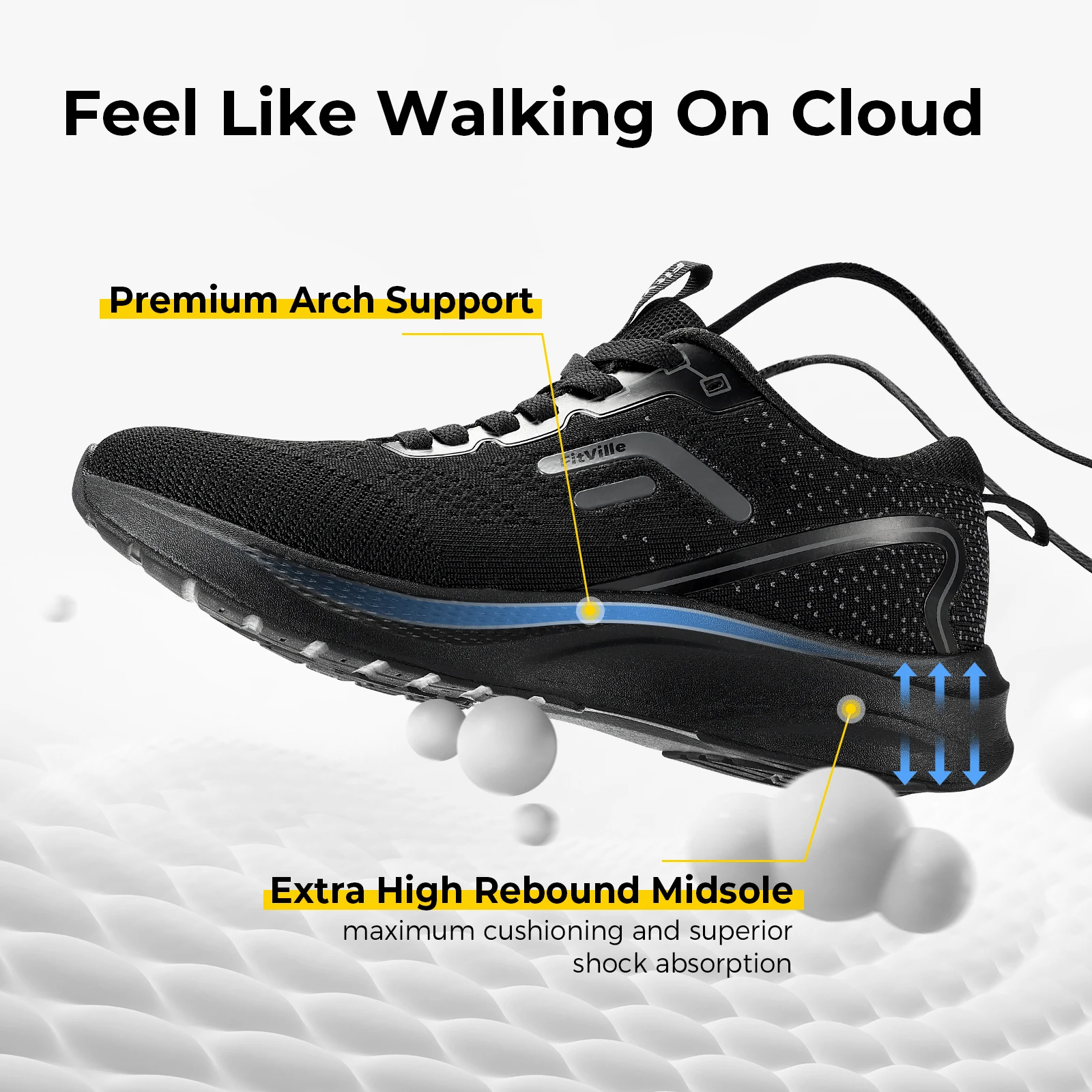 Zapatos Fittington para caminar para hombre, zapatillas de tenis acolchadas para correr, zapatillas deportivas de ancho con soporte para arco, alivio de fascitis Plantar