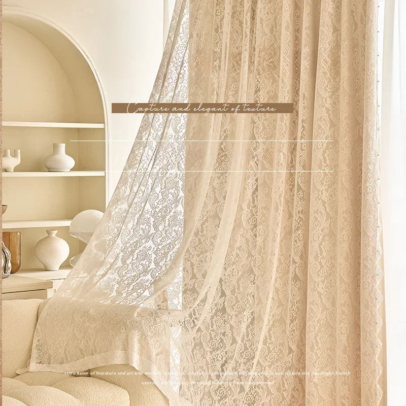 

French Double Layer with Curtain Head Curtains for Living Dining Room Bedroom Floor To Ceiling Window Curtain Lace Yarn Lace