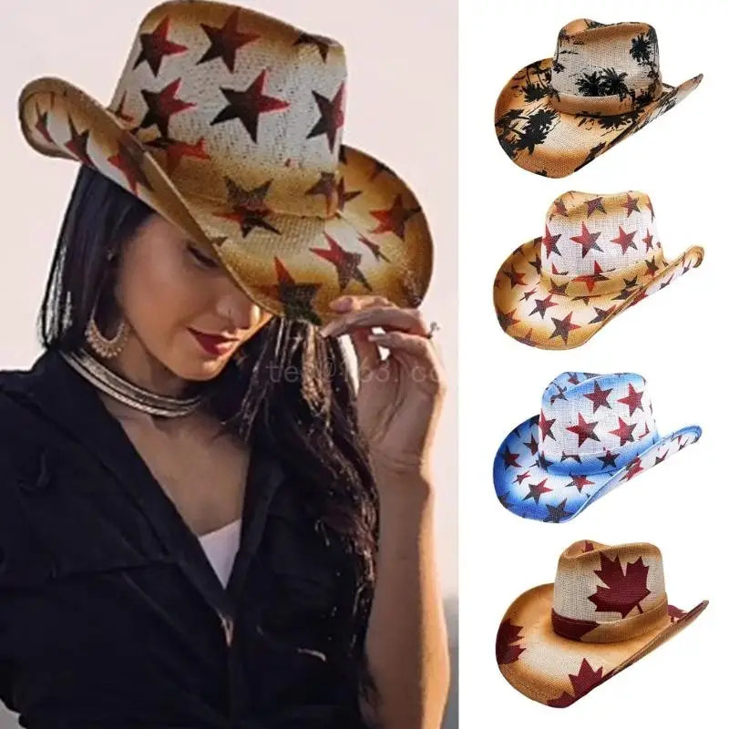 

Color Printed Cowboy Hats Wear Resistant for Proms Banquets Party Ethnic Cowboy Hats for Adult Teen Taking Photo