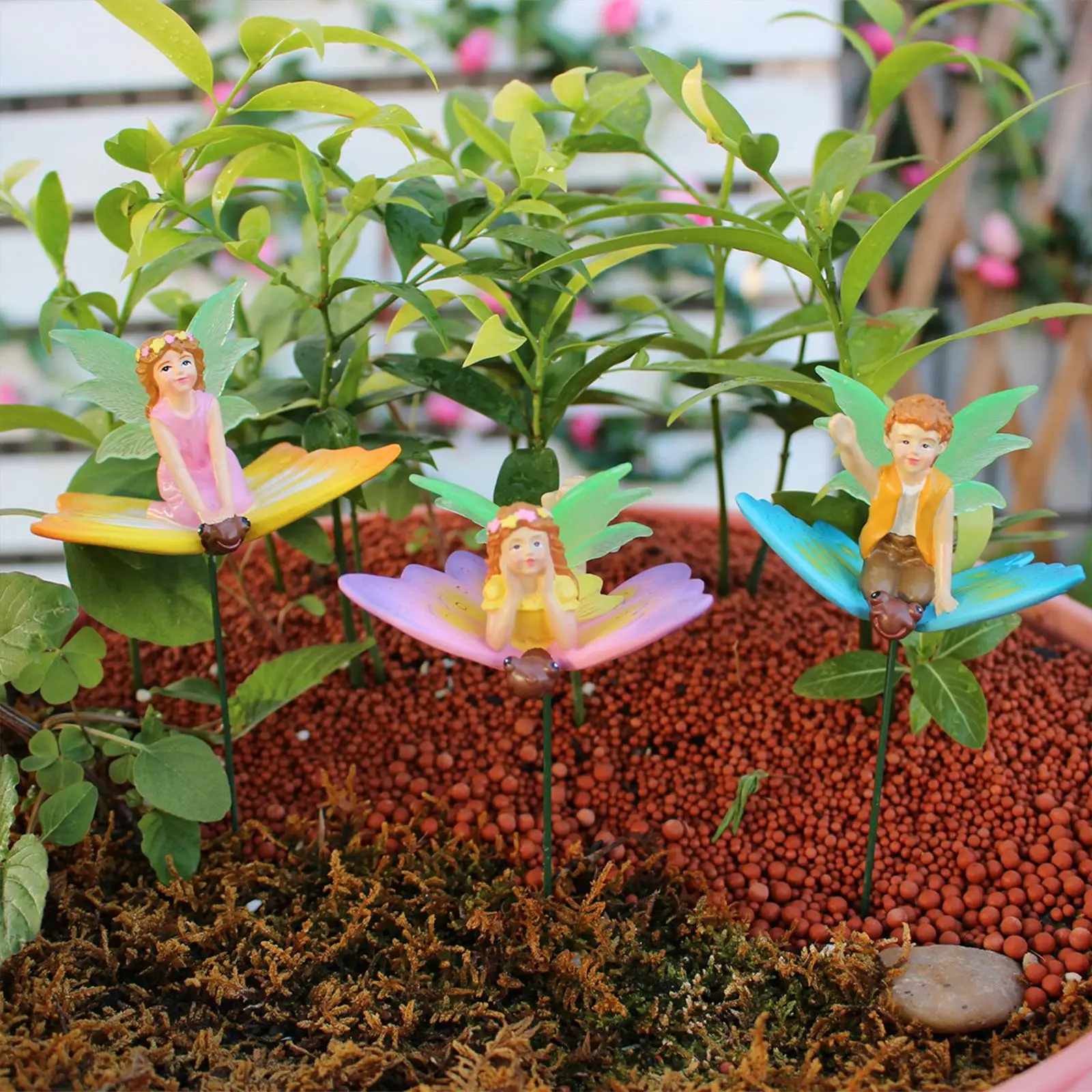 

3x Mini Fairy Statue Garden Stakes Luminous for Fence Outside Flowerpot