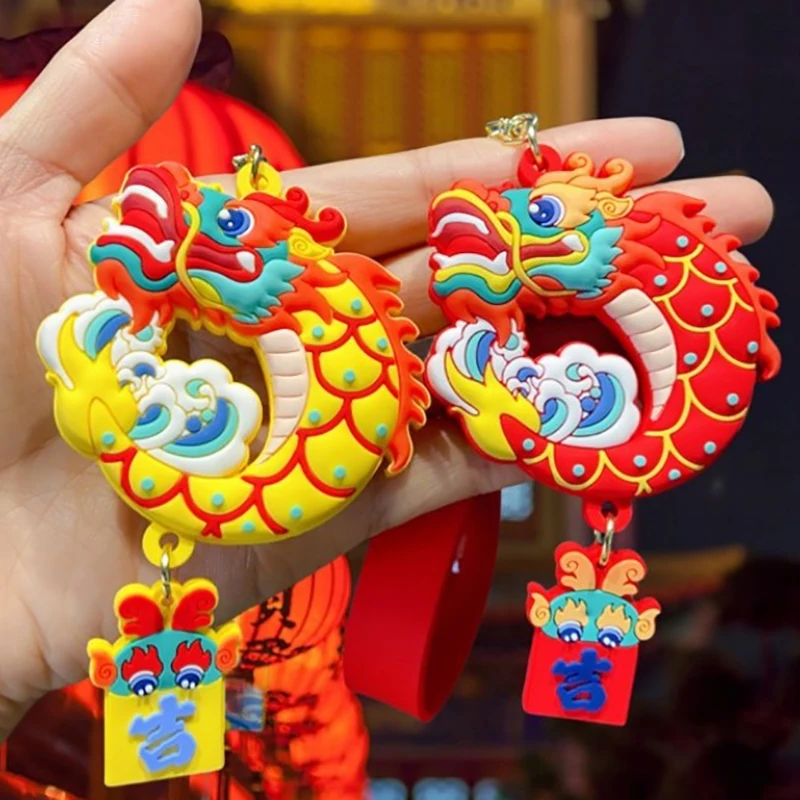 Chinês Dragão Chaveiros para o Ano Novo, Corrente Chave Vermelha, Acessórios Pendurados, Chaveiros Bonitos, Ano Chinês, Presente da Sorte