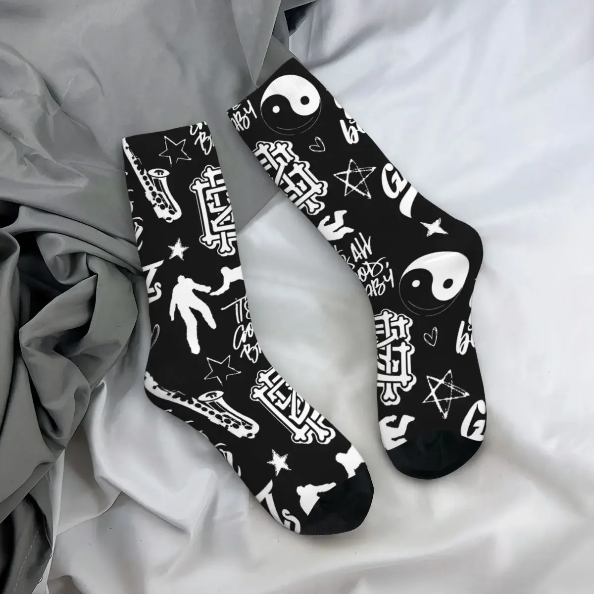 Calcetines largos con patrón Griz Harajuku para hombre y mujer, medias absorbentes de sudor, accesorios para todas las estaciones, regalos