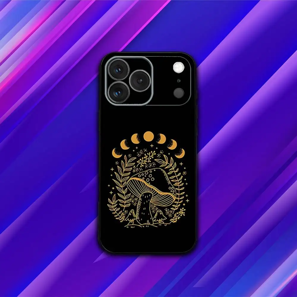حافظة هاتف P-Psychedelic Mushrooms لهاتف iPhone 17,16,15,14,13,12,11,Pro,Max,Plus,X,XS,SE4,E,Mini,Soft Black Case