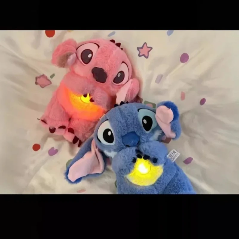 

New 22cm Breathing Acupuncture Plush Doll Soothing Lilo&Stitch Kawaii Toy Baby Music Light Children's Sleep Model Children'sGift