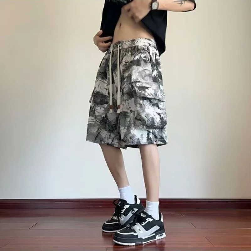 

American Workwear Shorts Men Summer Thin Casual Tie-Dye Loose Pocket Athletic Mid-Thigh