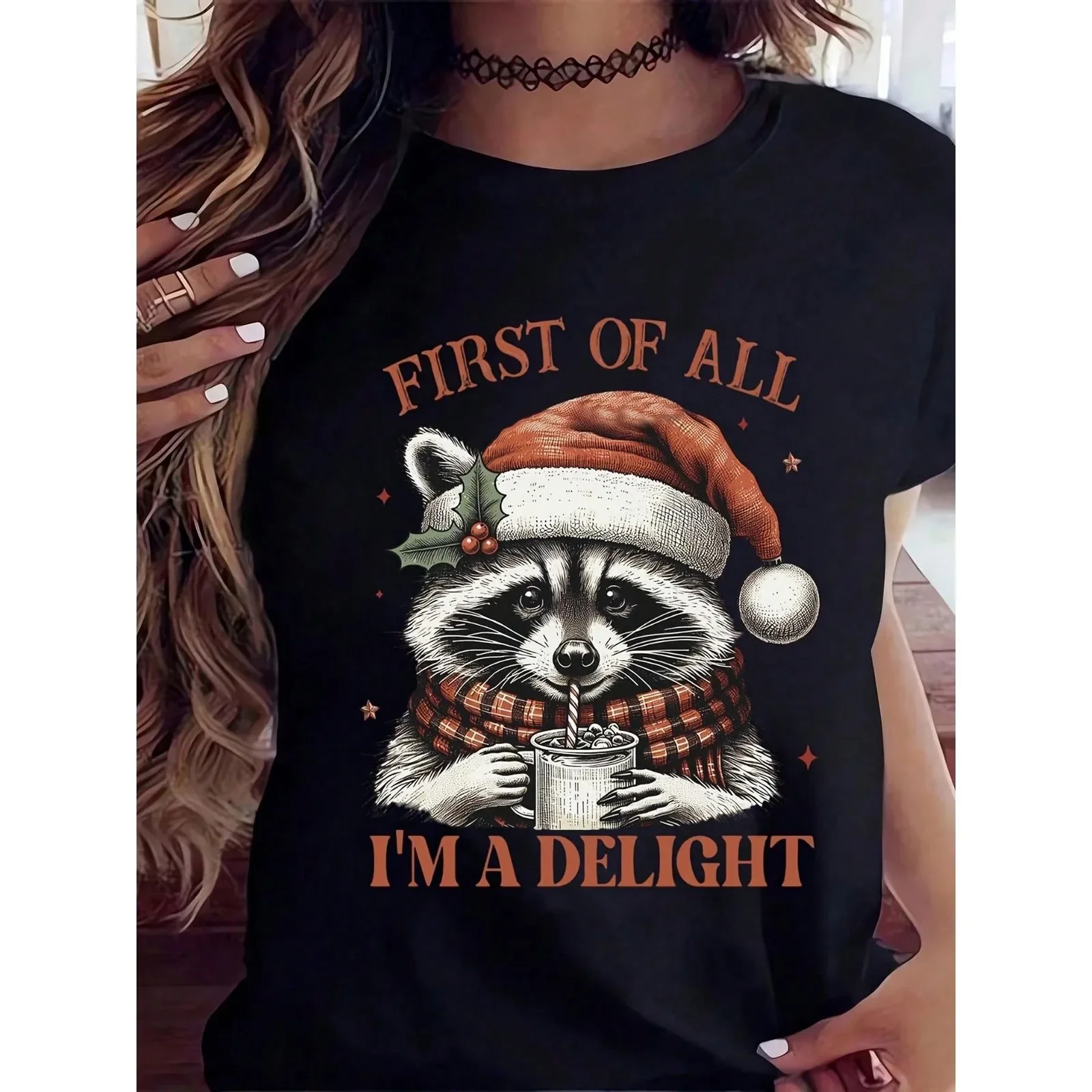 Christmas Raccoon T-Shirt First Of All I'm A Delight Funny Holiday