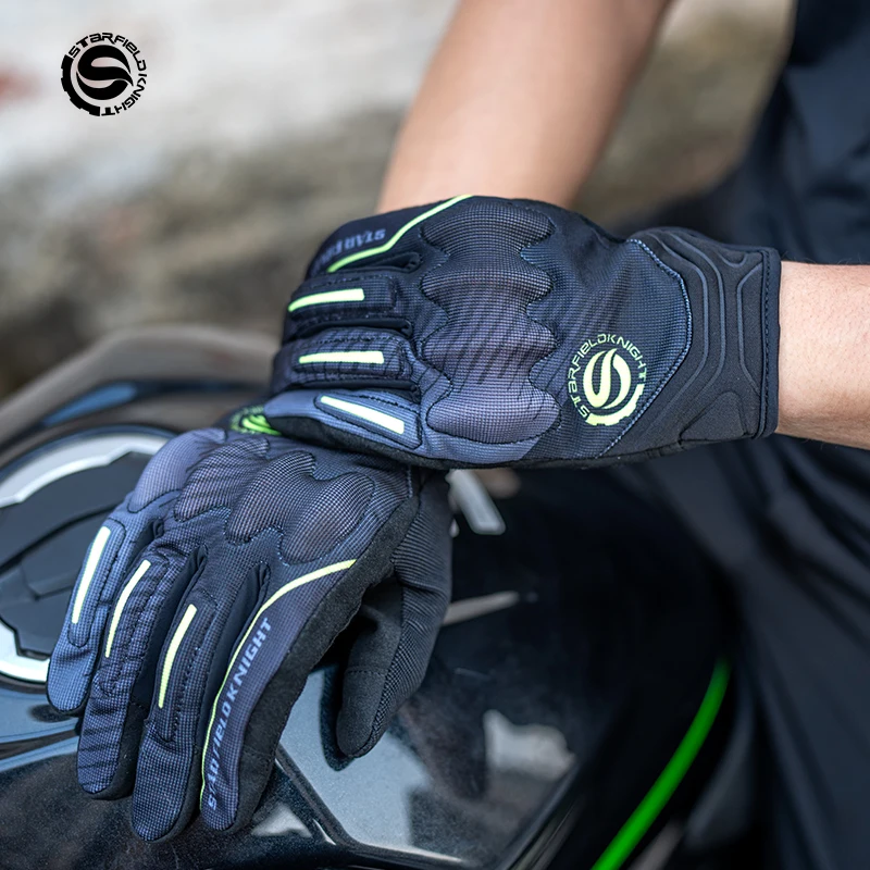 Sarung tangan motor SFK, sarung tangan kulit asli, desain senyum, Pelindung jari berkendara sepeda motor, layar sentuh tahan aus