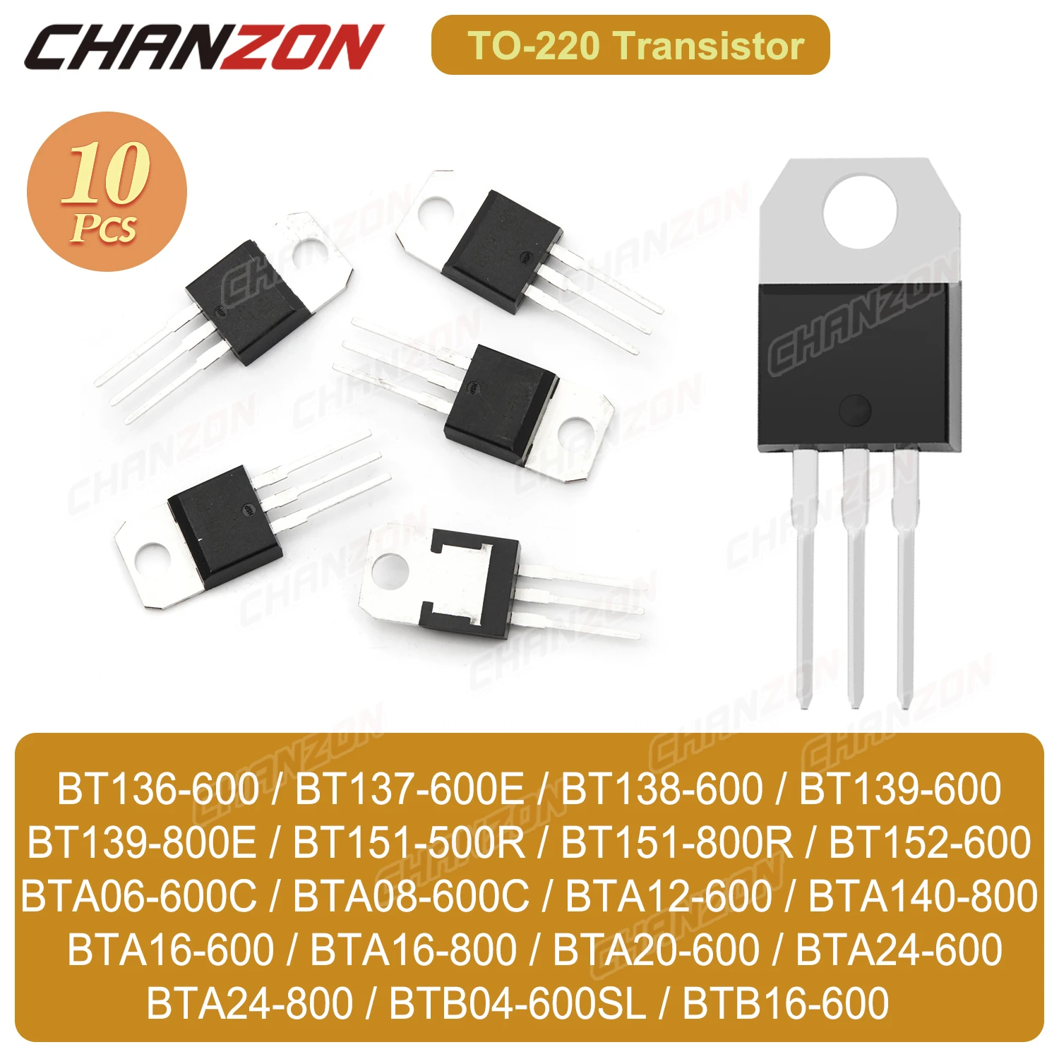 10Pcs Bt137 Bt151 Bta16 Bt136 Bta16-600B Bt139  Bta12 Bt138 Bta24 Btb16 Bt152 Bta20 Bta08 Bta12-600C TO-220 Triac Scr Transistor