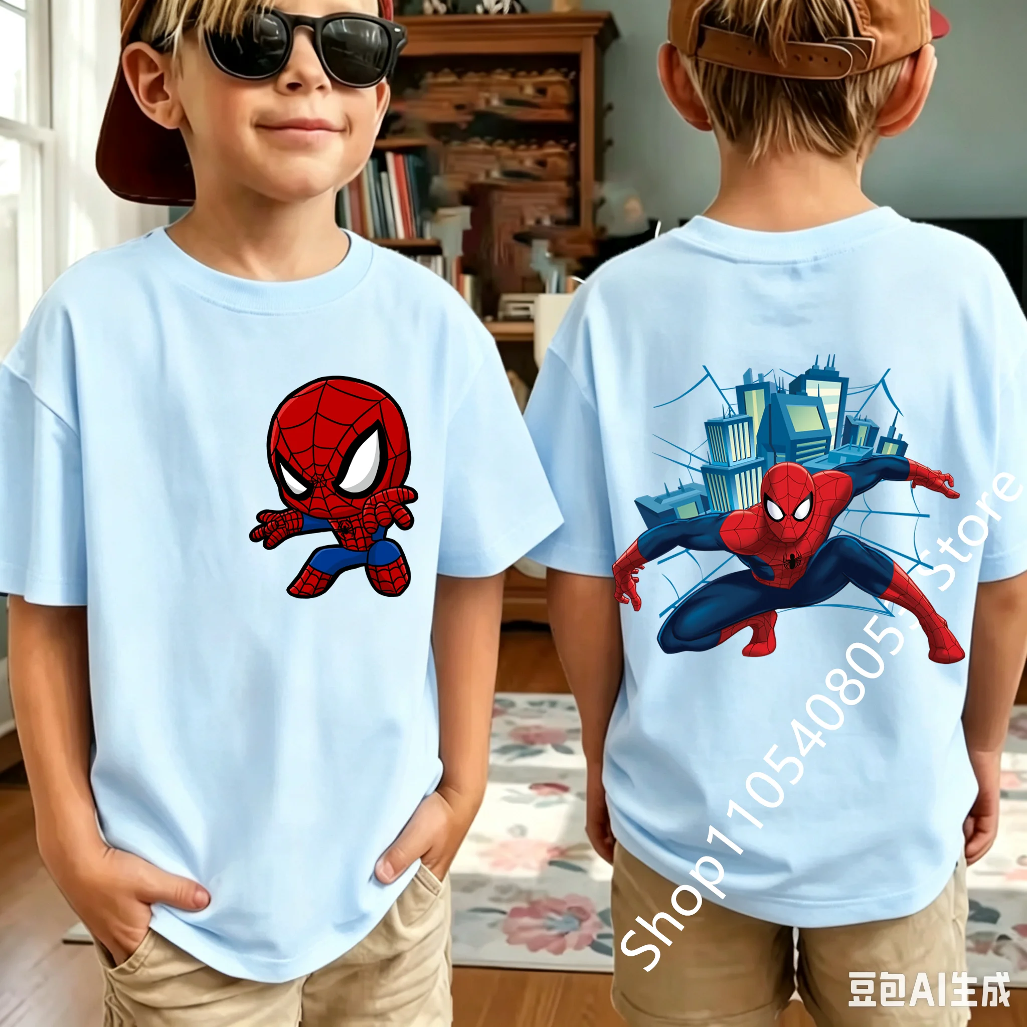 Spiders-Mans 2026 New Style Children's Pure Short-Sleeved Boys' Sport Shirt Girls' Casual Top Summer T-Shirt Cartoon Print