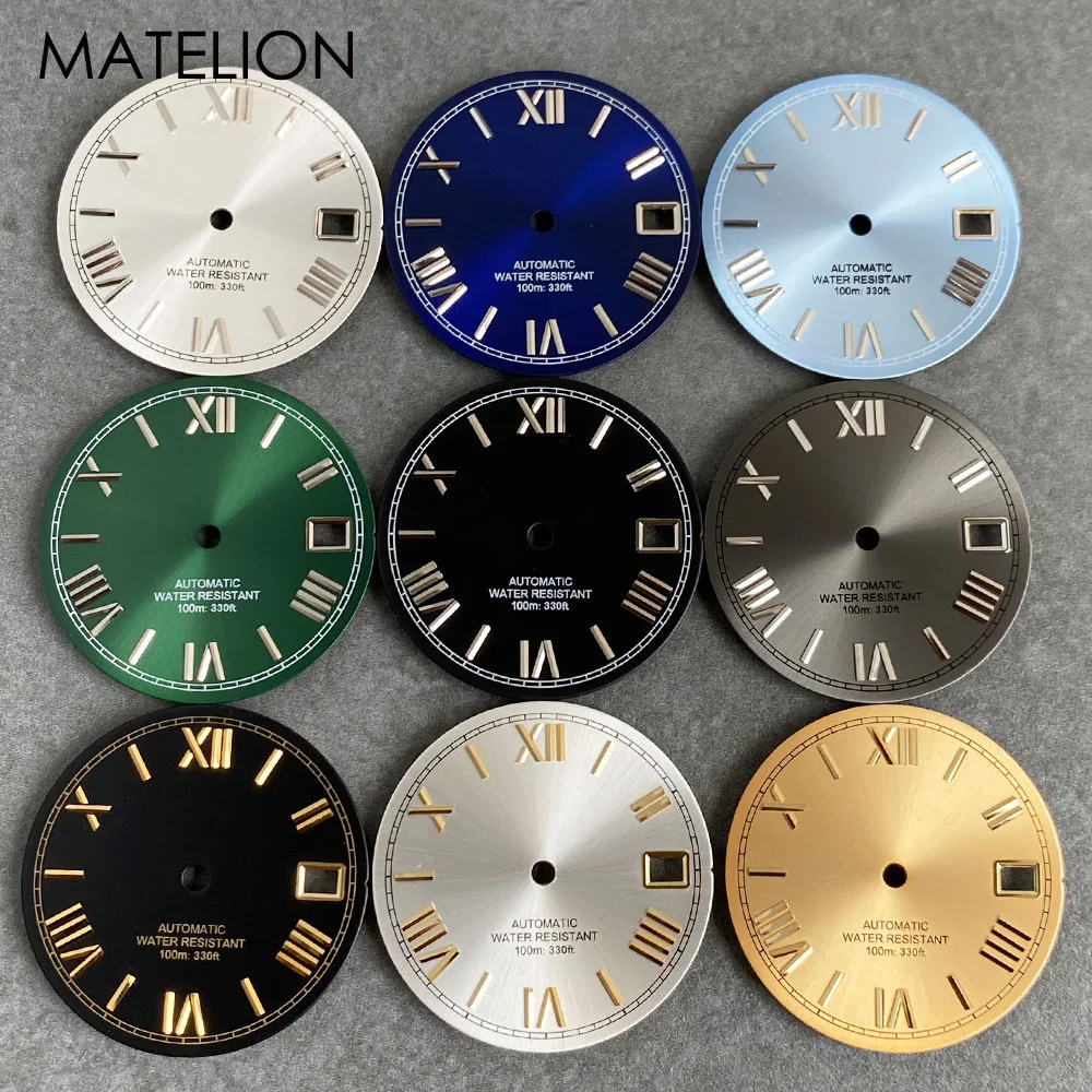 29mm Sunburst Watch Dial Roman Dial for NH35 NH36 NH38 NH70 NH71 NH72 4R35 4R36 Automatic Movement Metallic Markers DJ Hands