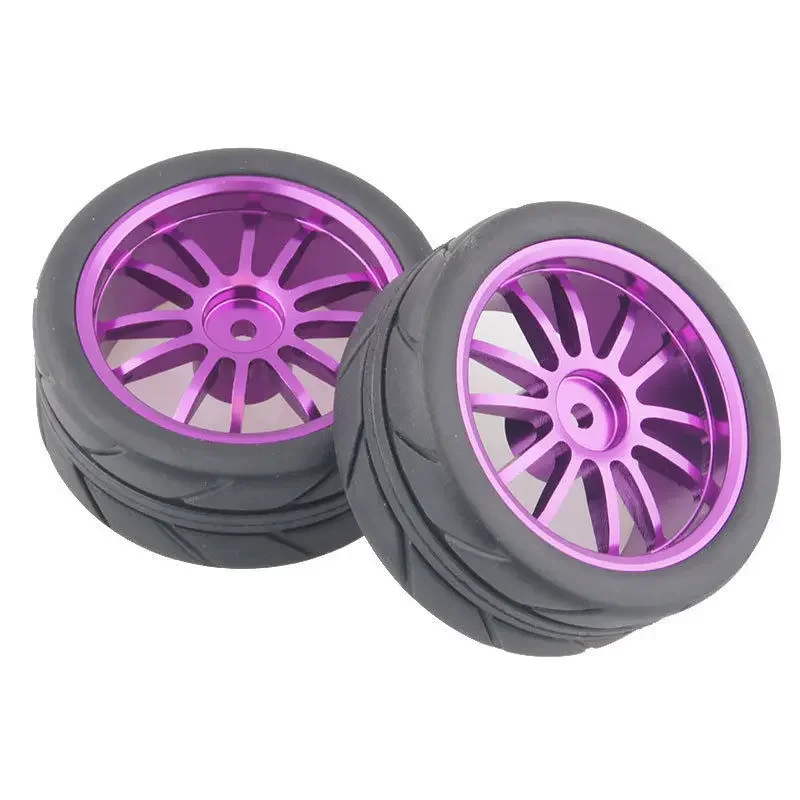 RC 123 Purple Aluminum Wheel Rubber Tires Fit for HSP HPI 1:10 On-Road Car