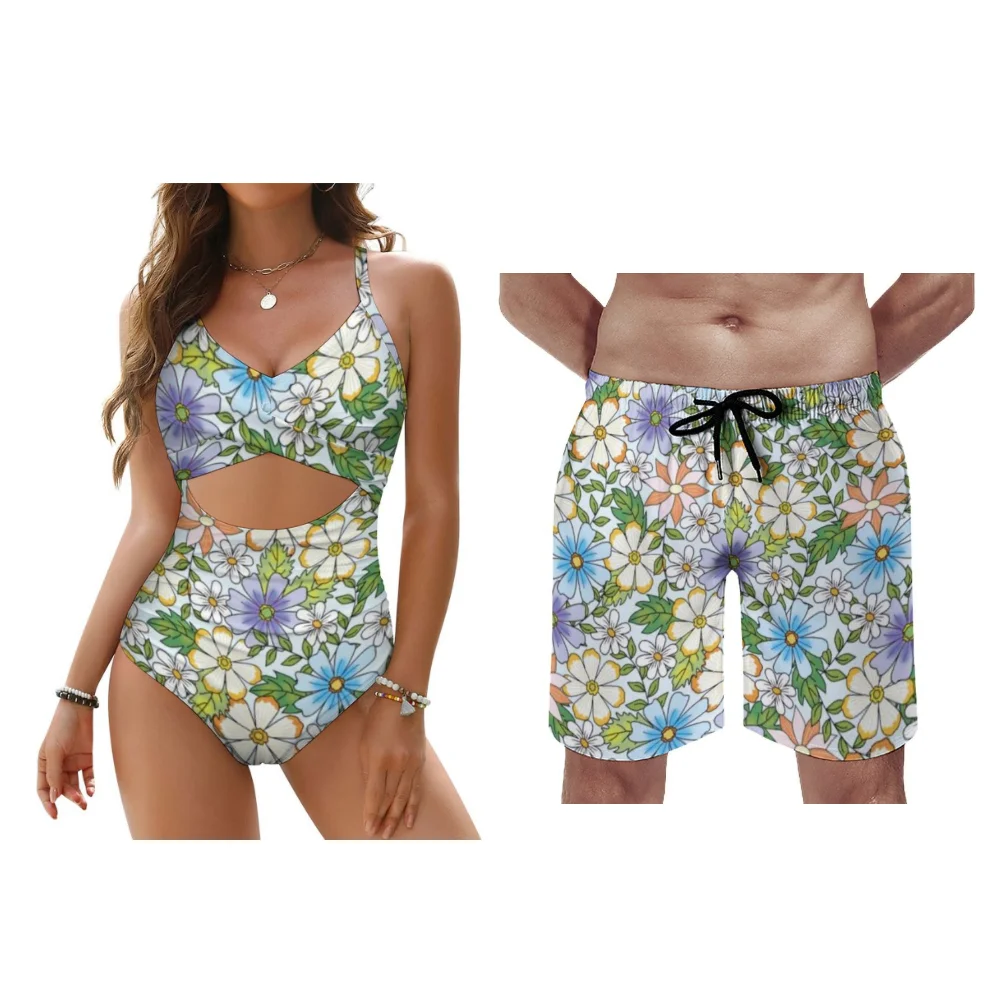 Mens Beach Pants Womens Bikini Couple Sets Summer Flower Patterns Customizable Essential For Vacations