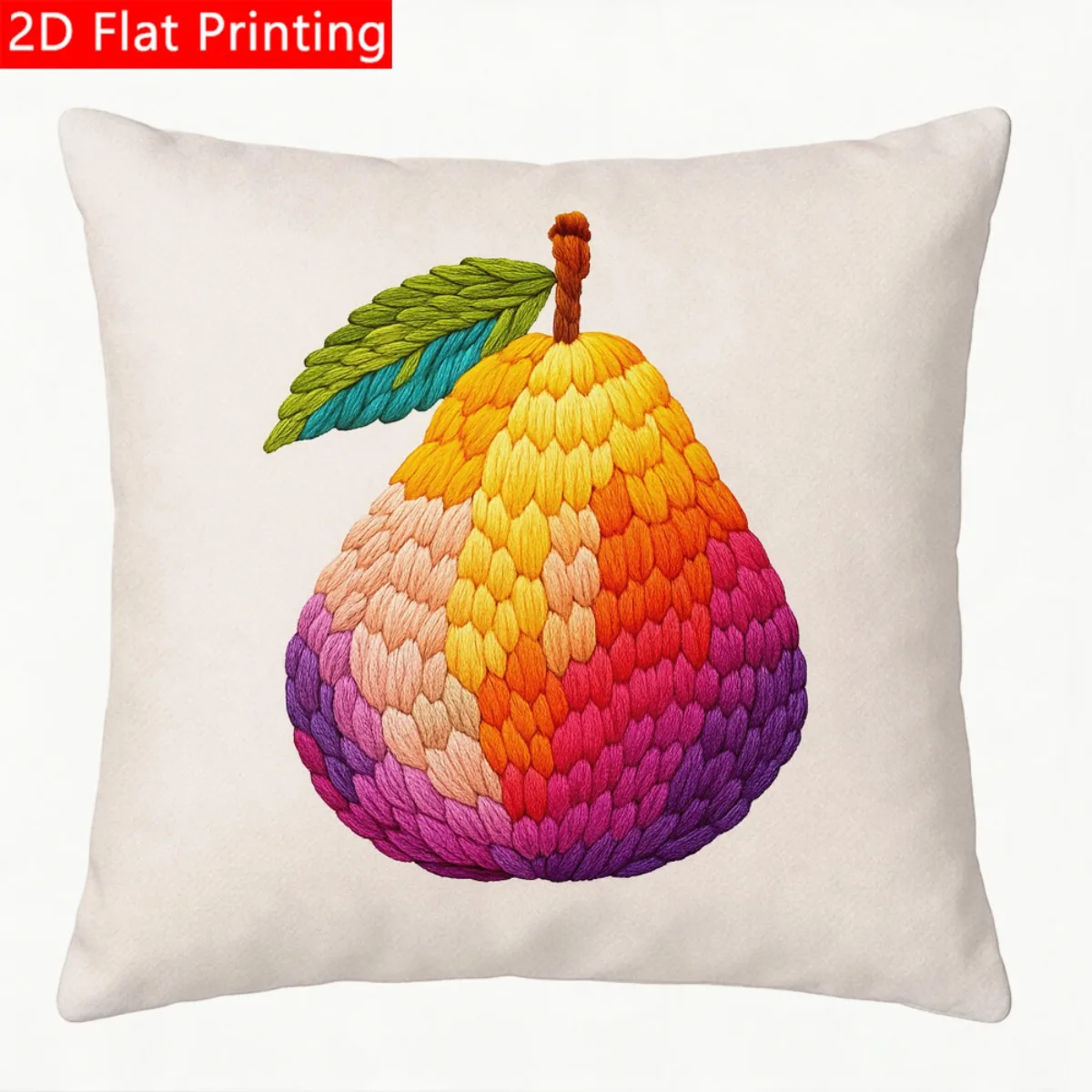2D Flat - 1pc 2D Flat Throw Pillow Cover with Rainbow Embroidered Pear Fruit Design Print Polyester Soft, Durable And Lightweight Cushion Cover Without Pillow Core Suitable for Living Room, Bedroom And Office A Wonderful Housewarming Gift