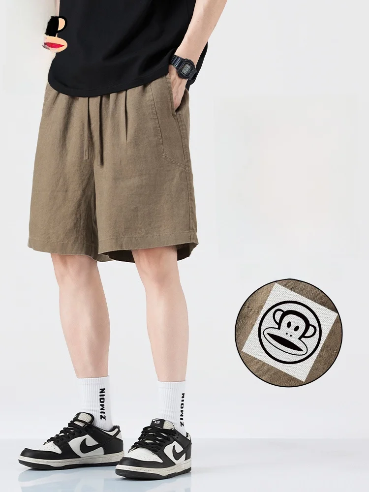 

PaulFrank Linen orts Men's Summer Thin Drape Loose Straight Casual Five-Quarter Pants Breathable Comfortable Youth Faion