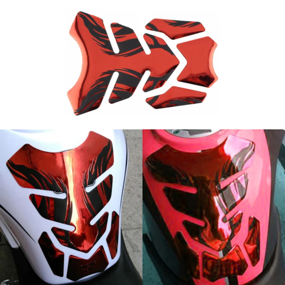3D Motorcycle Pad Decal Motorcycle Fuel Tank Pad Motorcycle Accessories Fuel Protector Cover Red/Silvery