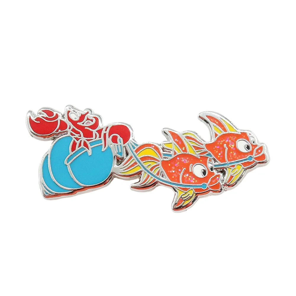 Fantasy Underwater World Enamel Pin Goldfish Shrimp Conch Badge Cute Jewelry