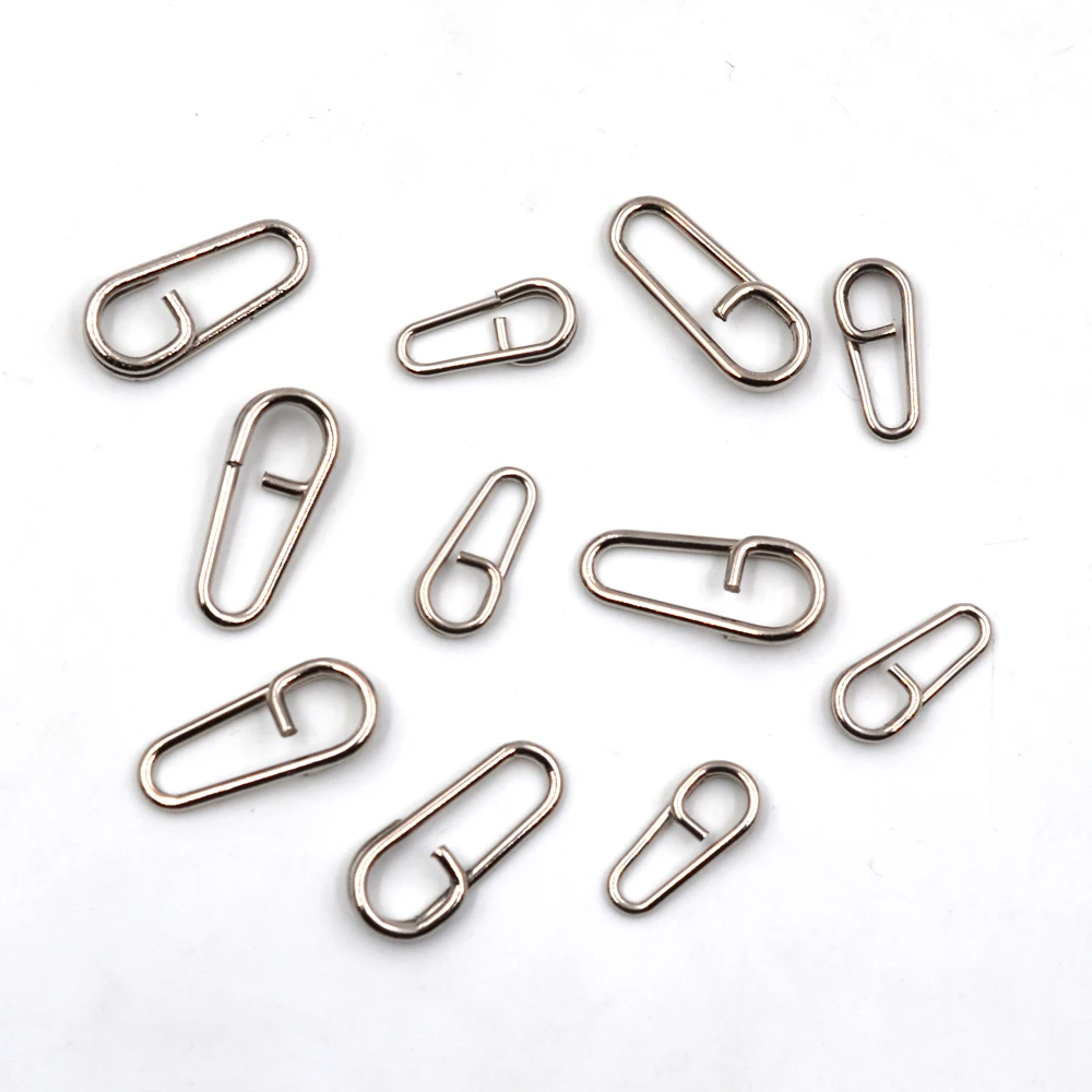 MNFT 50Pcs Sea Fishing Stainless Steel Bent Head Oval Split Rings & Fast Snap Clips Fishing Lure Leaders Connector Accessories