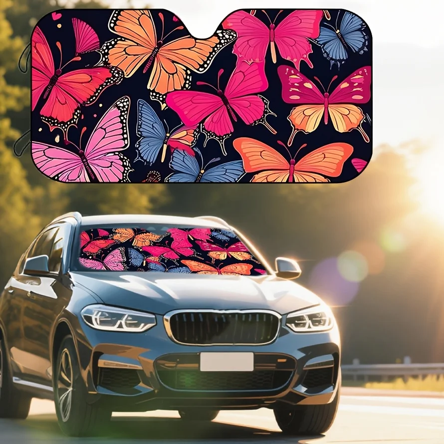 Colorful Butterfly Pattern Car Sunshade, Effectively Blocks Direct Sunlight, Protects Car Interior Privacy, And Enhances Driving