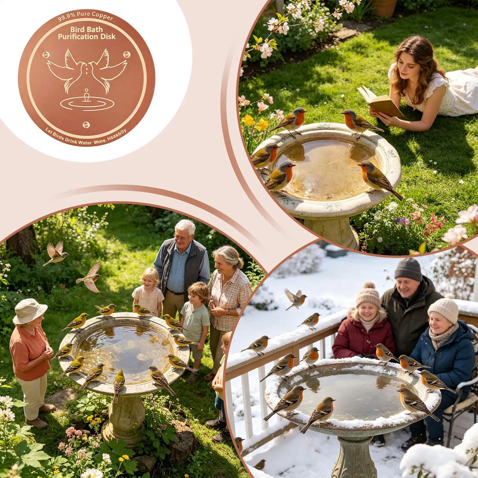 Bird Bath Copper Disk Small Self-Cleaning Birdbath Accessories Hummingbird Bath Purification Disk For Gardeners Homeowners view 5