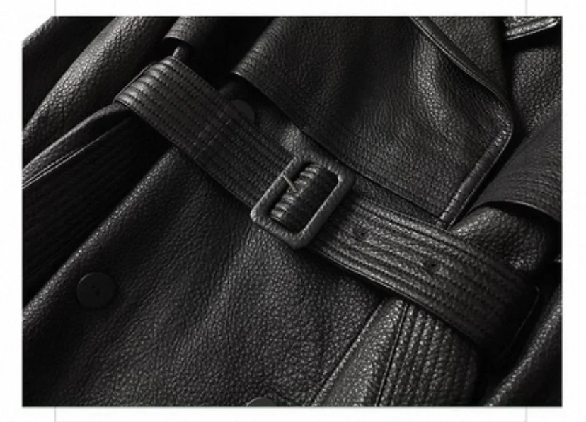 سترة واقية كلاسيكية مستوردة من الجلد للنساء شتاء 100% معطف متوسط الطول من جلد الغنم مع حزام Sobretudo Feminino طية صدر السترة