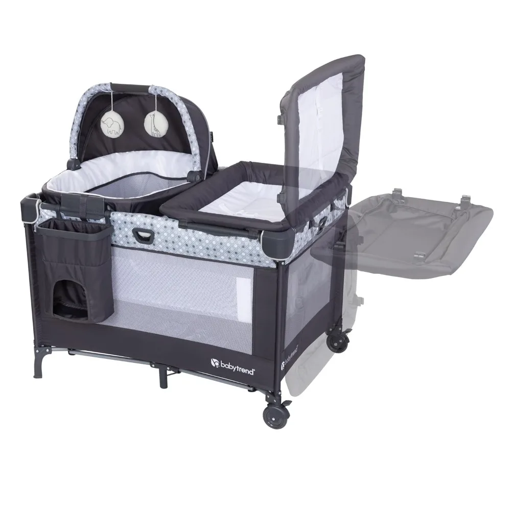 Tren bayi Nursery Suite EZ-Fold Playard dengan Portable Lounger goyang dan Flip lebih pengubah