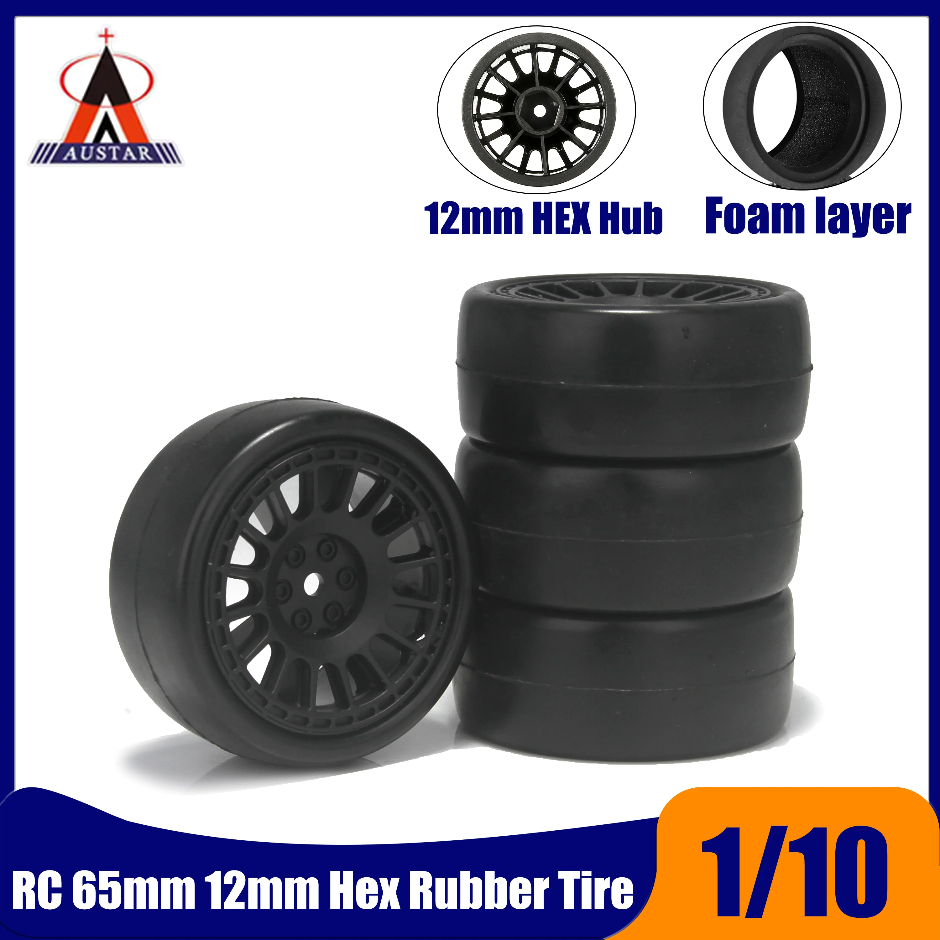 

4PCS Austar 1/10 65mm Off Road Rubber Tires 12mm Hex Wheel Hub for RC Car Truck Traxxas Tamiya HPI Kyosho Racing Wltoys Part