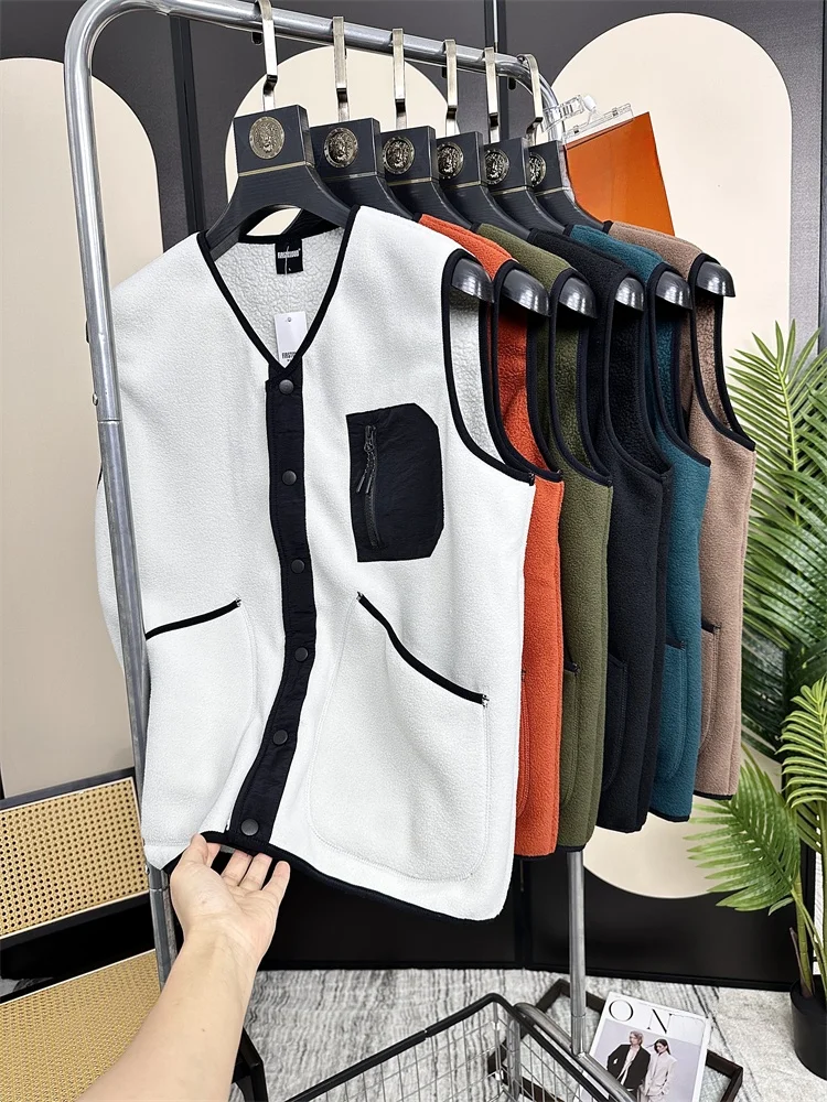 

Warm Fce Lamb Velvet Cosite Vest Men's Svel Coat Single Button V-ne Casual Loose Fit Autumn Winter Jaet