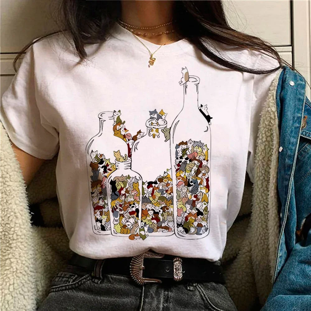 Cat Tee women summer t-shirts female y2k manga anime clothing