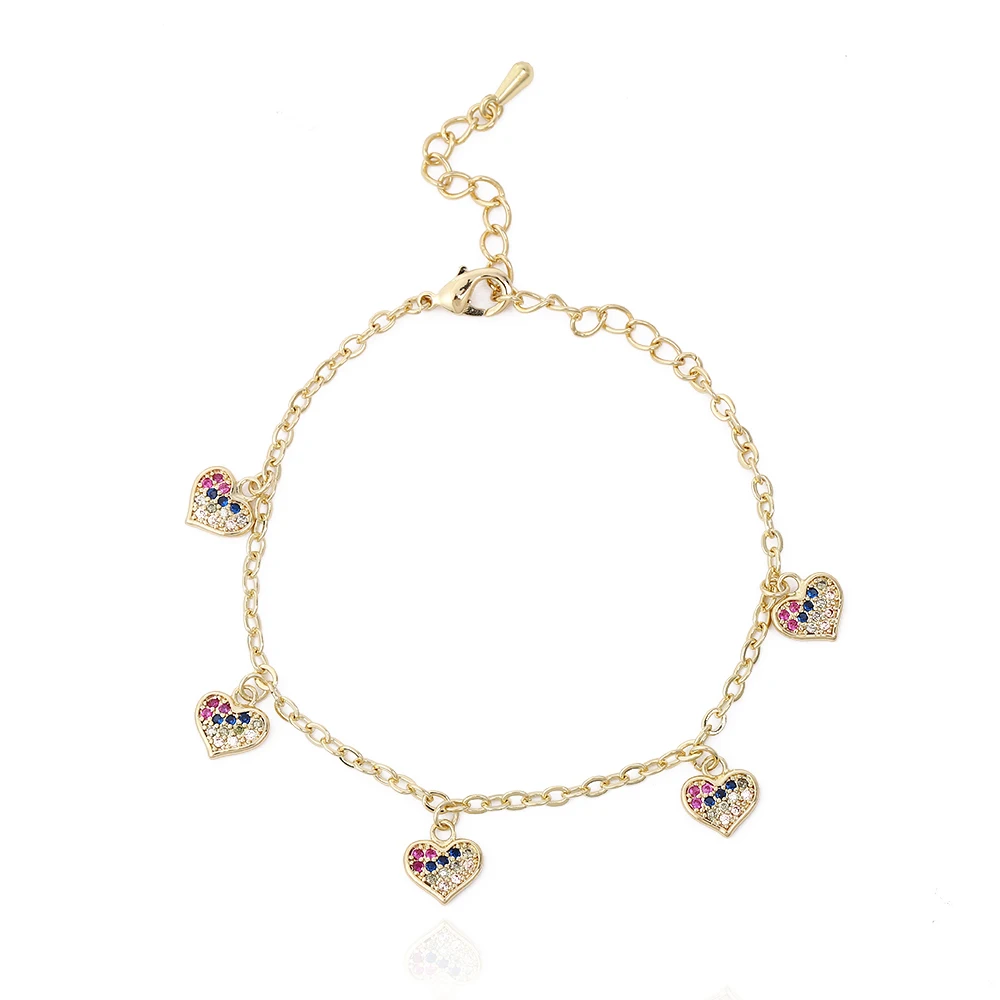 Simple Colorful Heart Chain Adjustable Bracelet Gift 2024 Trend Fashion Women's Jewelry Gift for Girl Lady