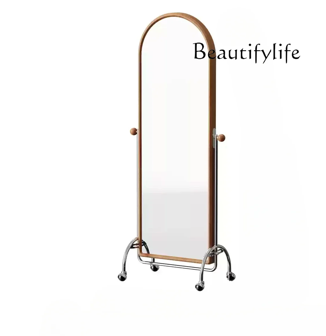 Mobile full-body mirror Solid wood floor-to-ceiling household bedroom dressing hole board storage coat rack mirror