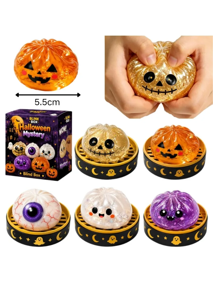 Halloween Pektin-Dumpling Squishies: Süßes Geisterbrötchen-Spielzeug, langsam aufsteigendes Stressabbau-Fidget-Spielzeug für Kinder und Erwachsene, Anti-Angst-Geschenk