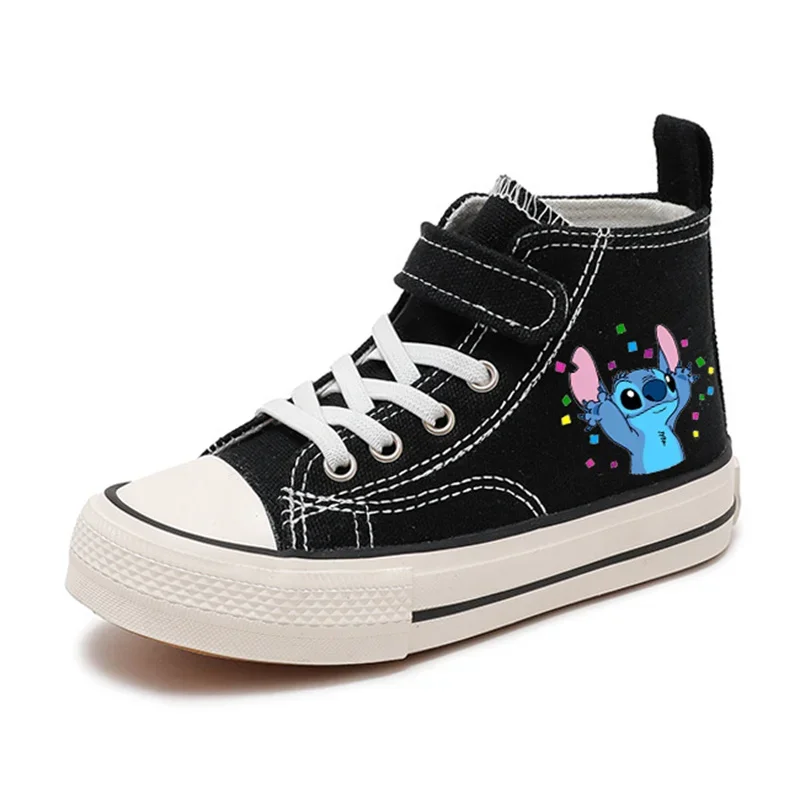 Chłopcy dziewczyny wysokie płócienne buty Casual Cartoon kawaii Lilo Stitch Sport wygodne buty dzieci drukują chłopcy tenisowe buty disney