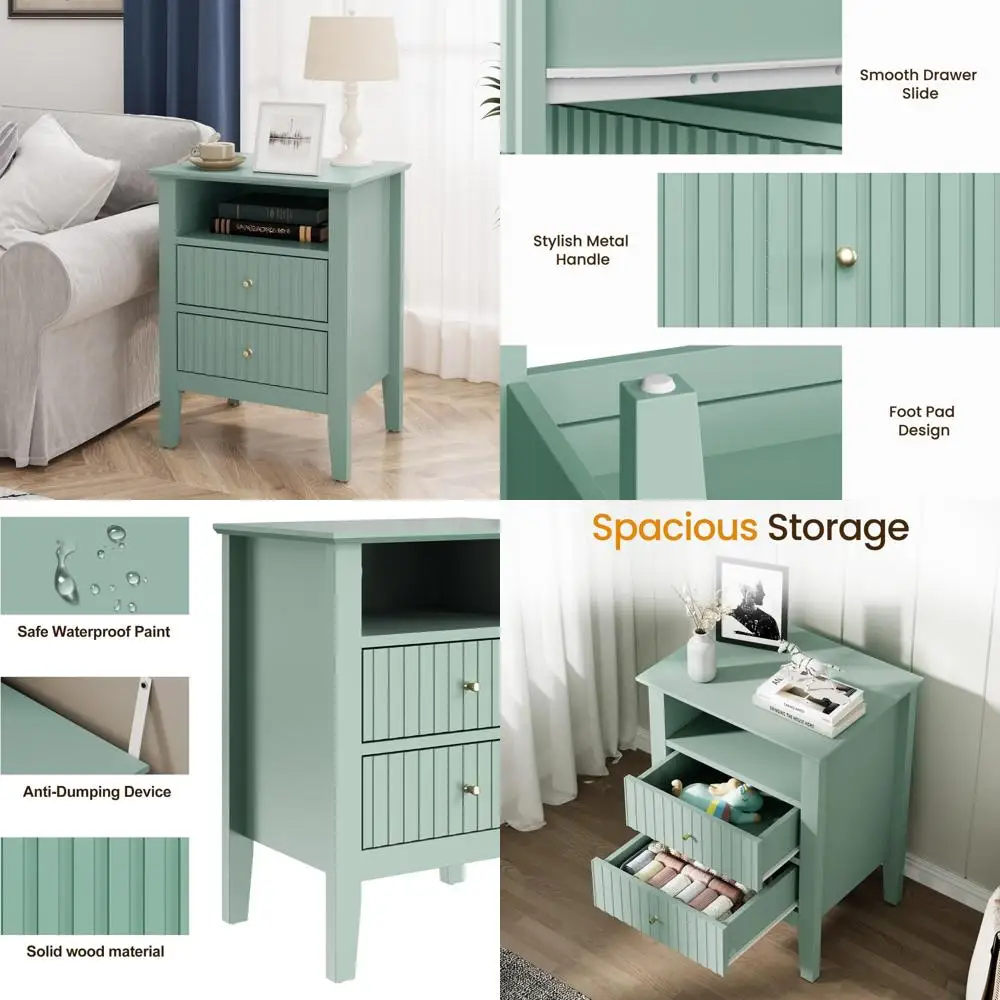 

Прикроватная тумбочка зарядной станции зеленого цвета, рифленый диванный столик для хранения вещей, деревянный приставной столик для спальни