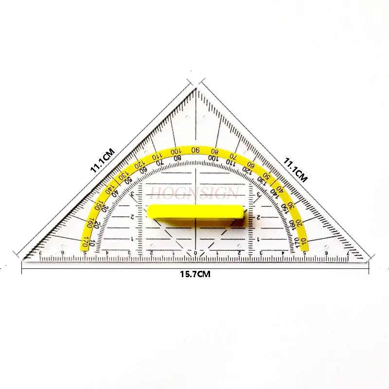 1pcs Multi functional triangular ruler, plastic transparent isosceles triangular ruler, geometric drawing tool, measuring ruler