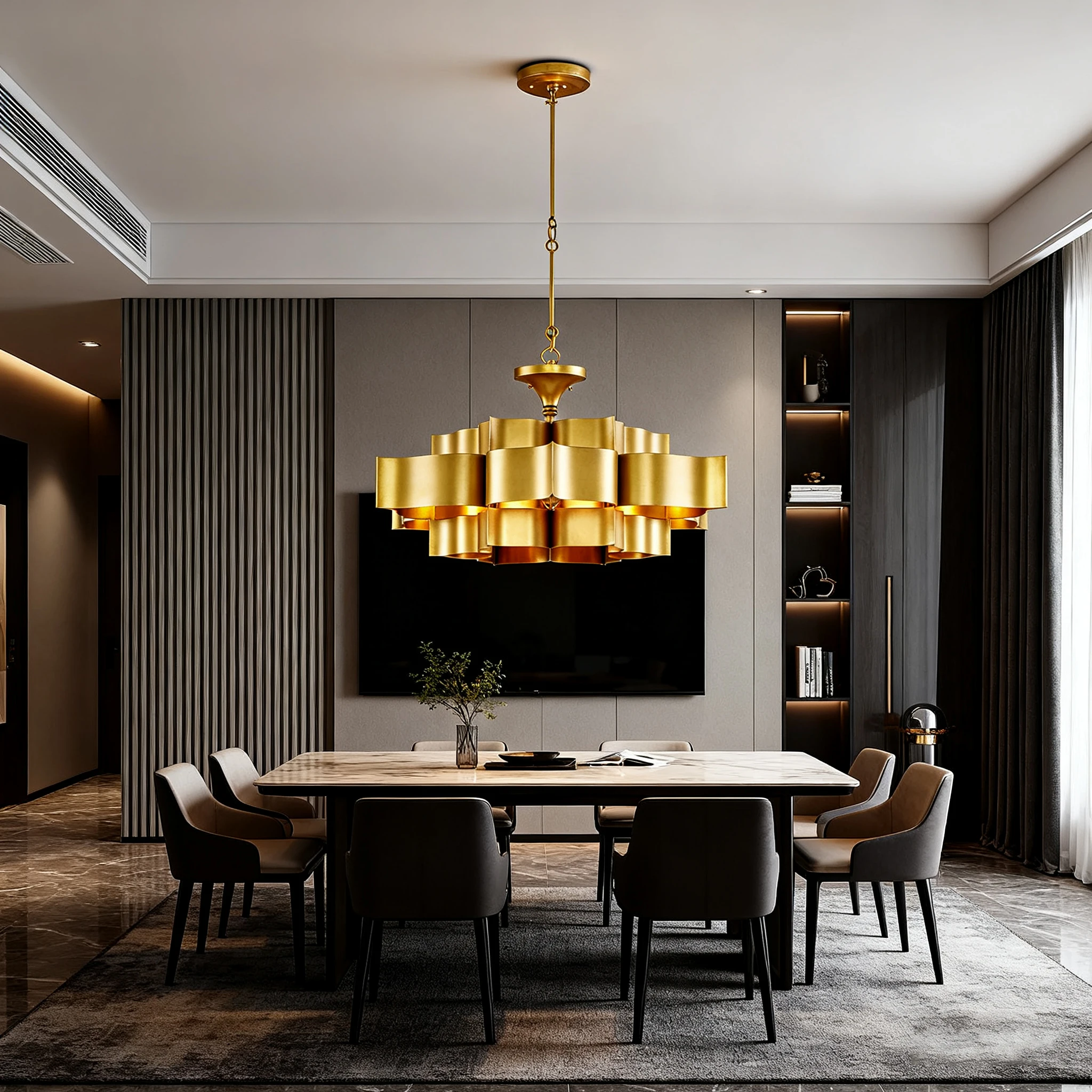 BOSSEN الفاخرة الحديثة عكس الضوء الثريا بريق مصمم الزجاج الأبيض الأجهزة ضوء السقف 3-Color قابل للتعديل لغرفة الطعام #2