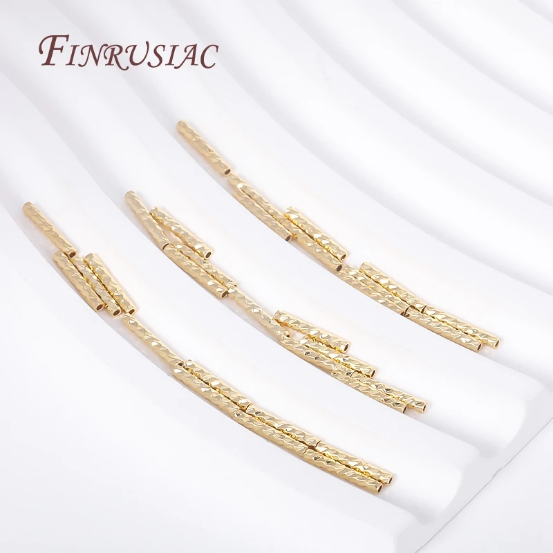18K Gold Plated Brass Metal Texture Tube Beads 7/10MM Straight Tube Beads DIY Bracelet Necklace Making Supplies Accessories