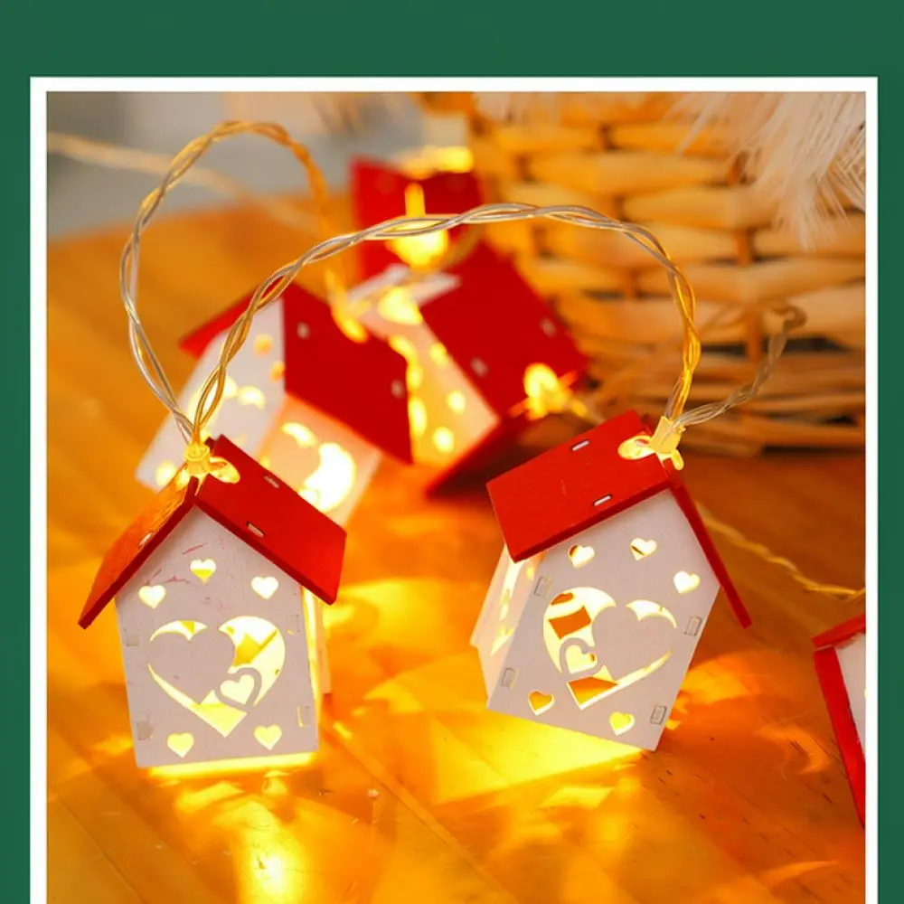 Wooden House LED String Lights For Christmas Party Decor Warm Fairy Lamp Holiday Atmosphere Home Interior Tree Hanging Ornament