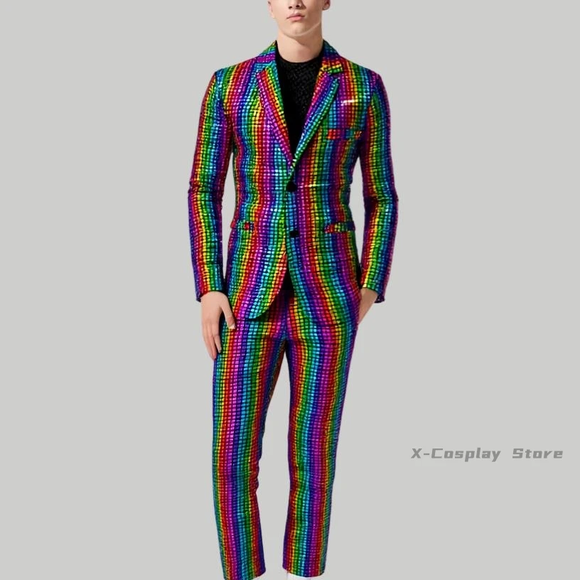 

Men's Sequin Hot Stamping Suit Disco Cosplay Costumes for Party Stage Nightclub Shiny Cool Performance Suits for Men