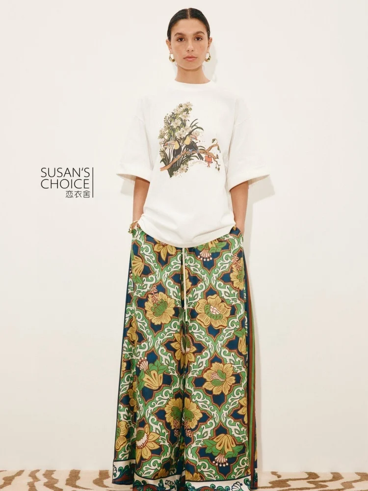 

Женская футболка Susan из органического хлопка, весна-лето, повседневный топ с принтом, универсальный, белый, с рисунком джунглей, рукав 3/4, круглый вырез...