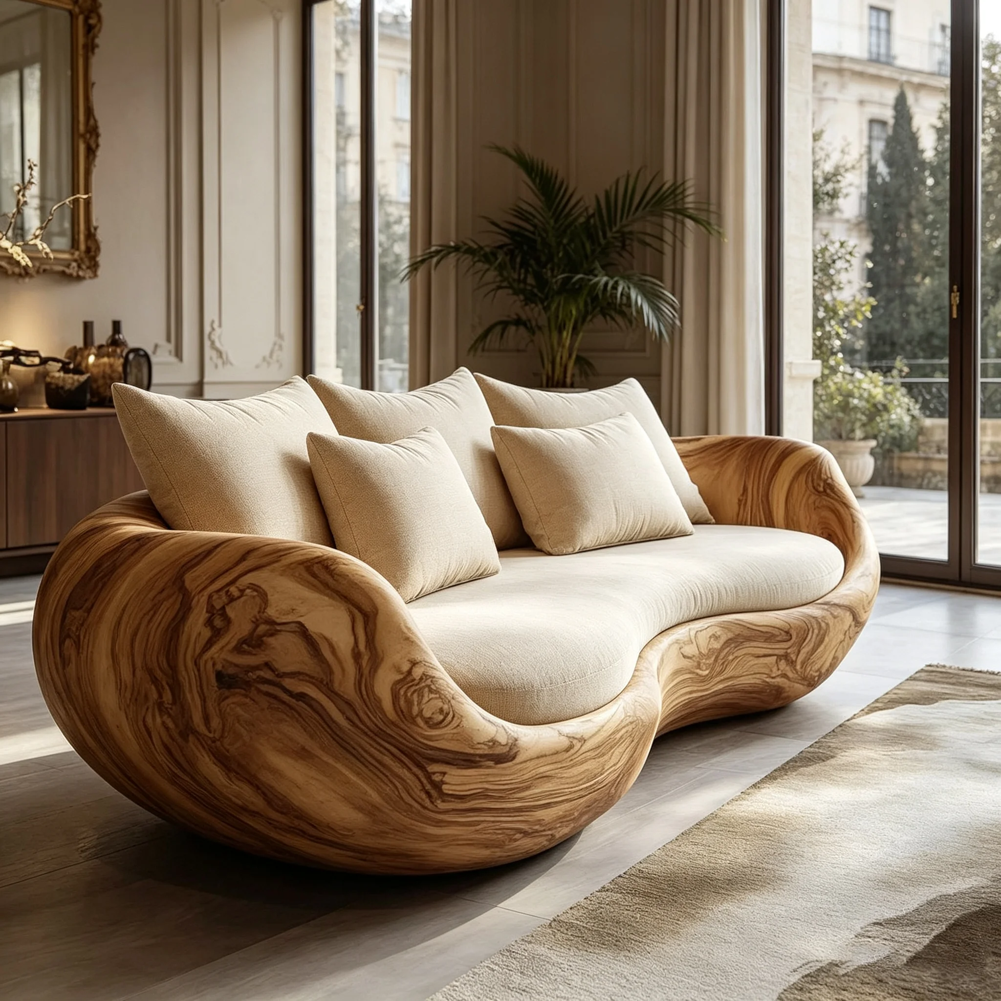 G*-Modern Organic Curved Multi-Seat Sofa with Durable Wood Grain Frame and High-Quality