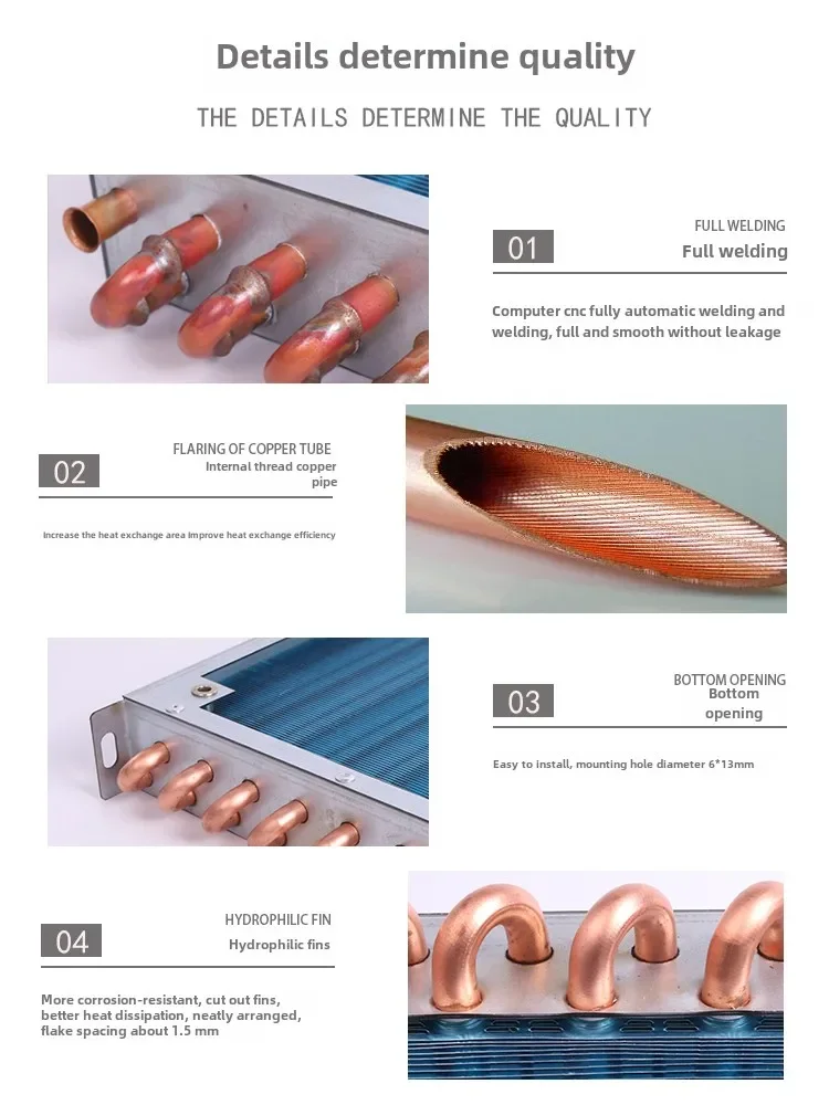 ตู้เย็นคอนเดนเซอร์ 7 มม.ท่อทองแดงอลูมิเนียมครีบหม้อน้ําขนาดเล็กระบายความร้อนด้วยอากาศระบายความร้อนด้วยน้ํา Universal Cooling Cooling Artifact