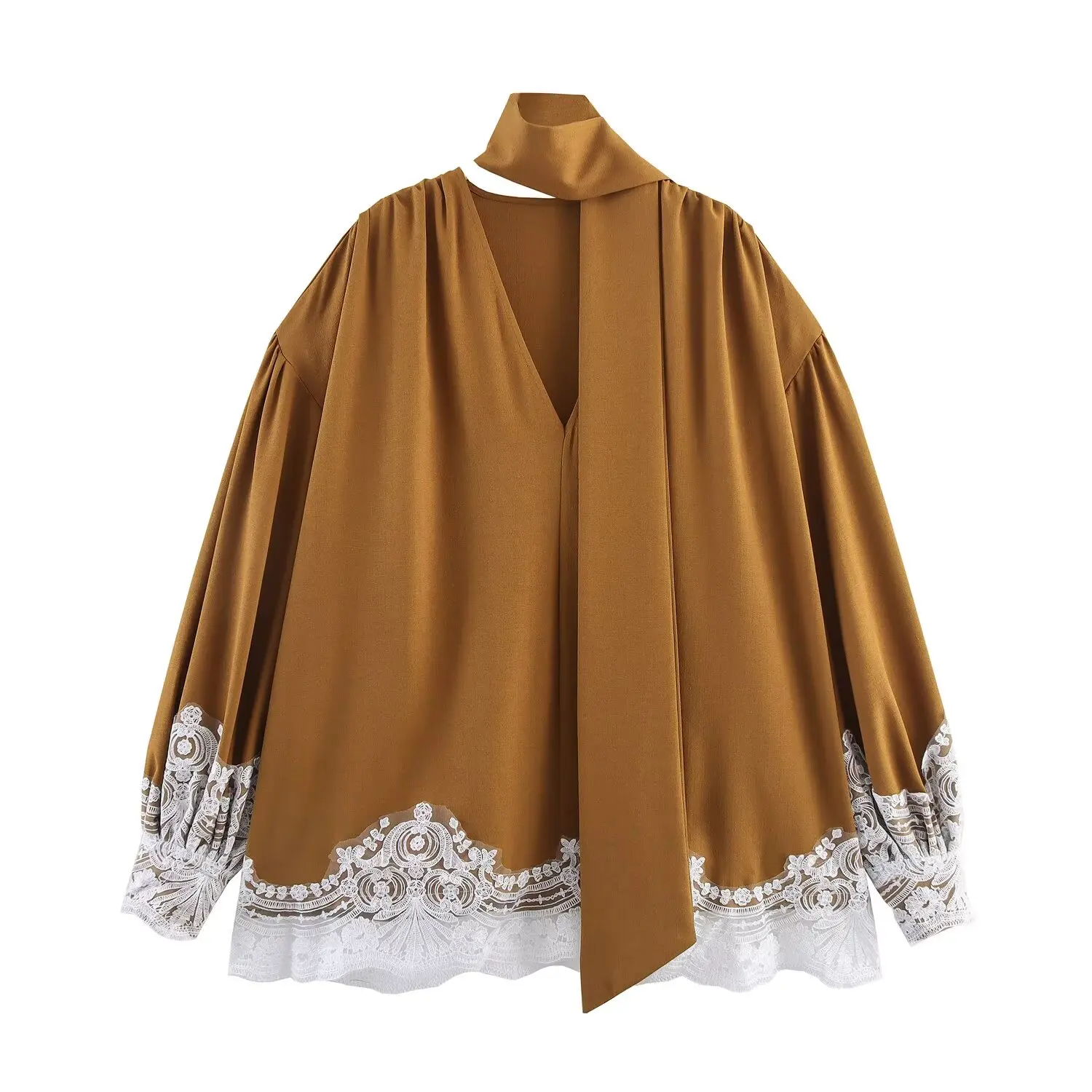 JNLEAOG Primavera Nova Blusa Fena Estilo Solto com Decote em V, Manga Longa, Cor Pura, F com Botões.