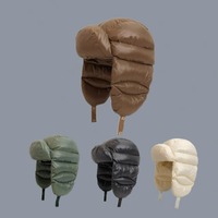 Warm Earflap Lei Feng Cap - Autumn Winter Solid Color Down Cotton Outdoor Cycling Skiing Northeast Pilot Hat