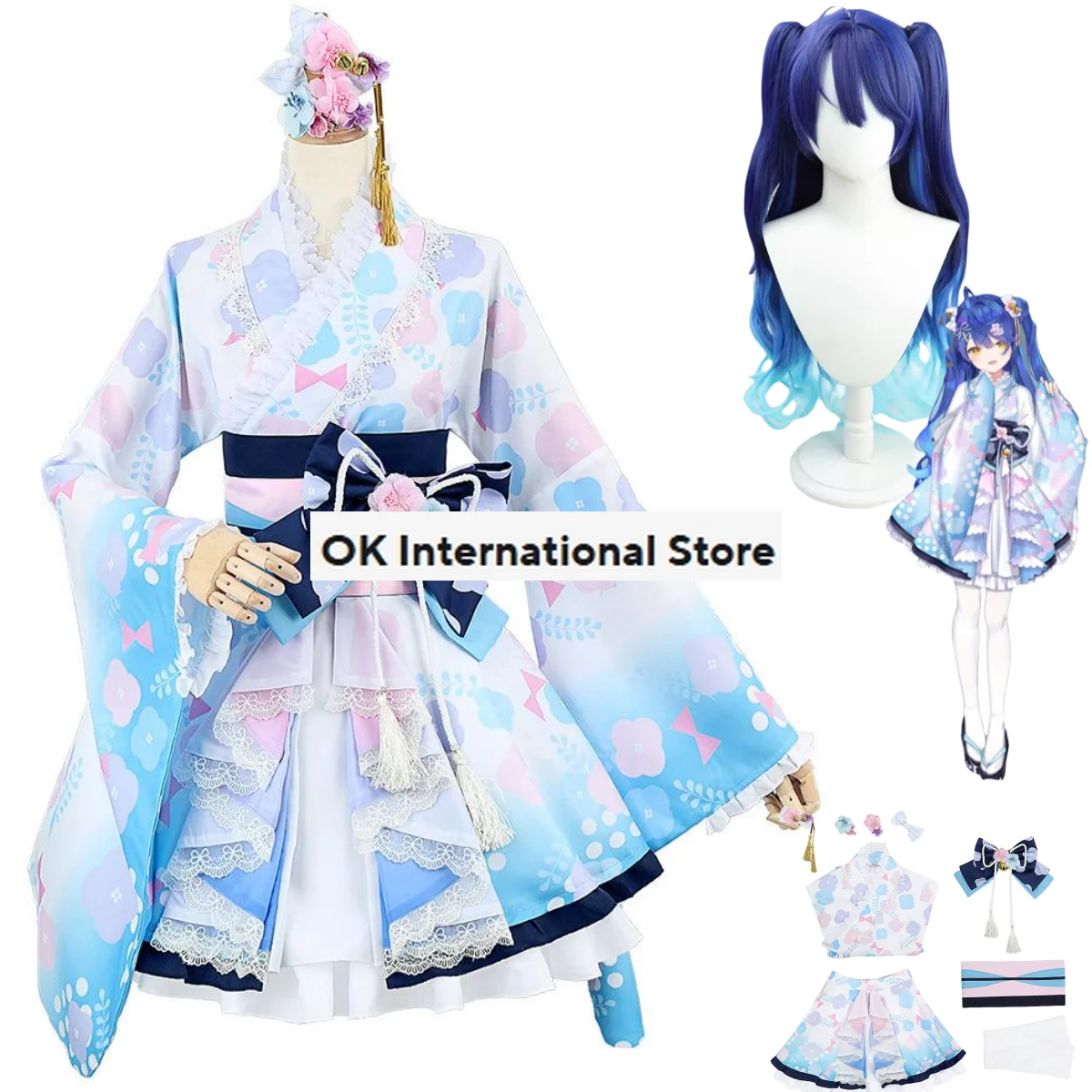 Anime Virtual YouTuber NIJISANJI Amamiya Kokoro Cosplay Costume parrucca Kimono giapponese Lolita donna Sexy Kawaii Halloween Suit