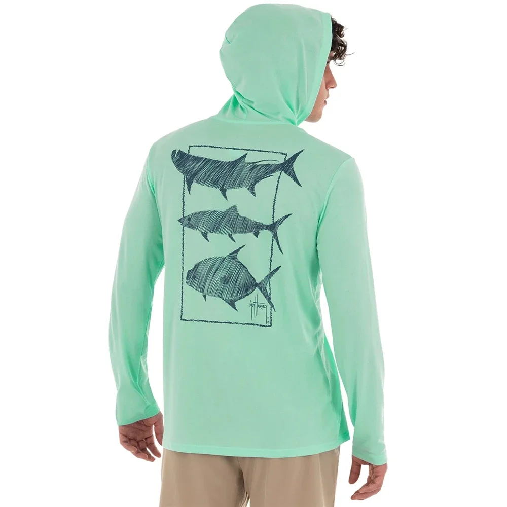 

Reef & Reel Fishing Apparel Outdoor Long Sleeve T-shirt With Hood Sun Protection Breathable Angling Clothing Homme Peche 2023