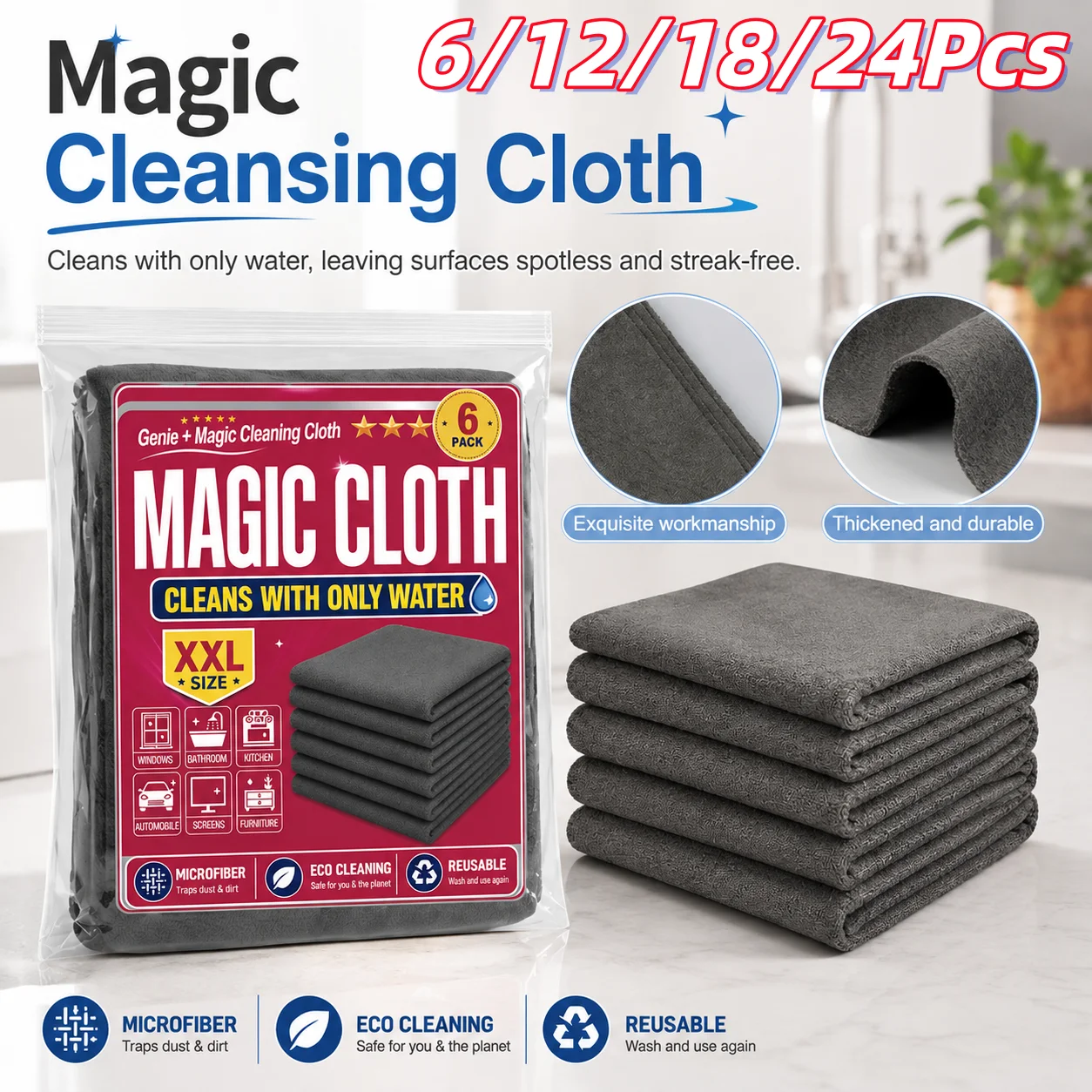 Thickened Magic Cleaning Cloth Reusable Lint Free Microfiber Cloth Rags Multi Purpose Cleaning for Windows Cars Mirrors Kitchen