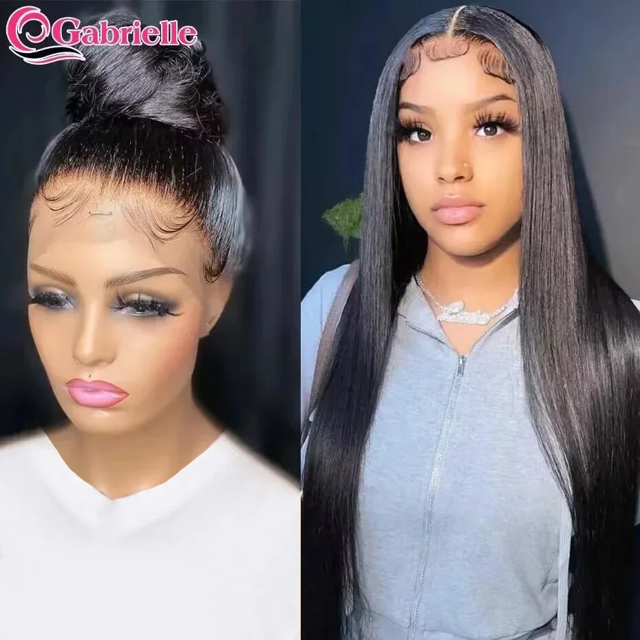 360 Lace Frontal Wig 180% Brazilian Bone Straight 13x4 Transparent Lace Front Human Hair Wigs For Black Women PrePlucked 30 Inch